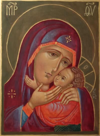 Ikona Matki Bożej Czułej ręcznie pisana na desce